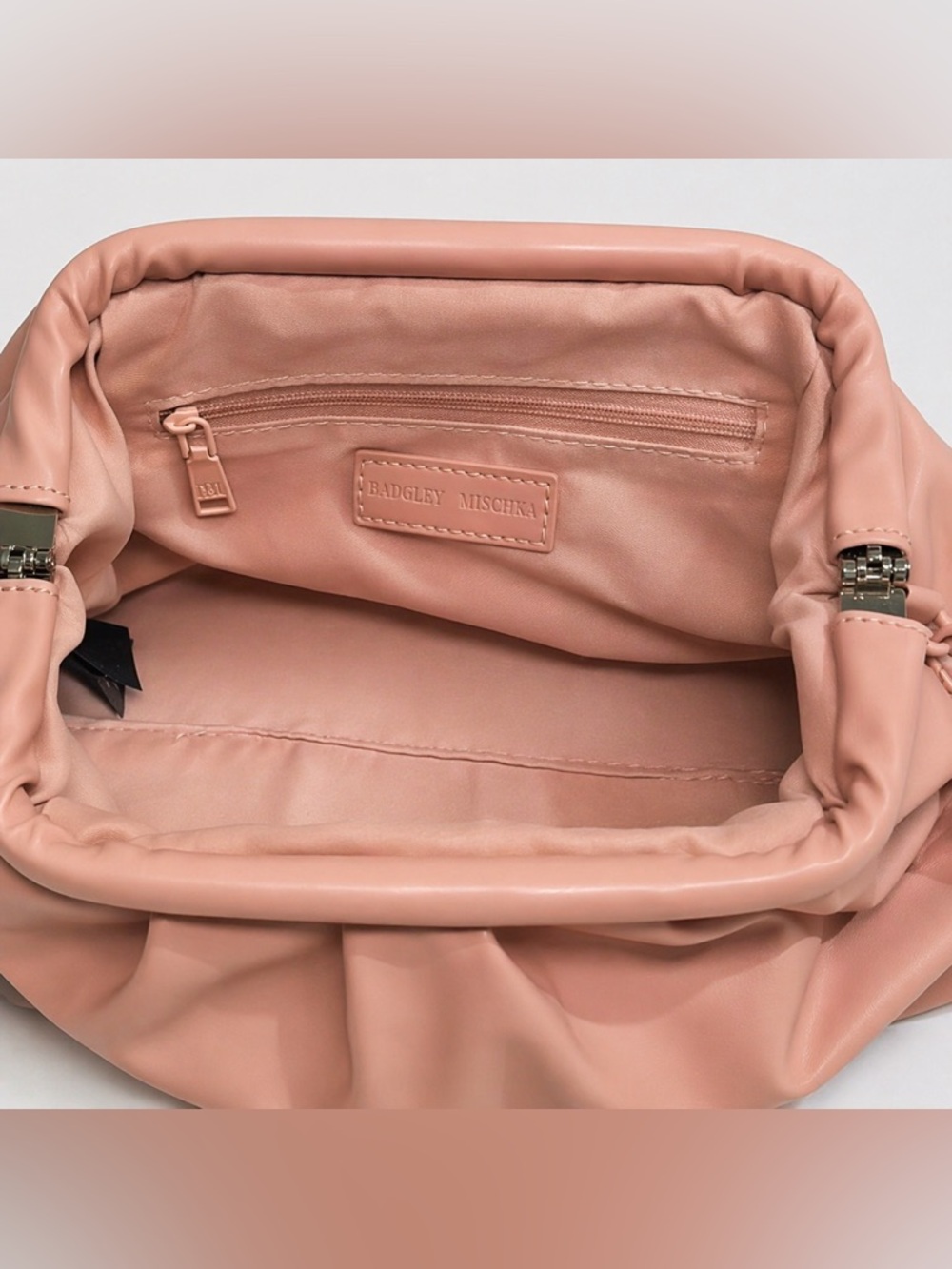 💖 NWT | Badgley Mischka Wrapped Frame Clutch – Blush Pink | Chain Strap - Picture 7 of 10
